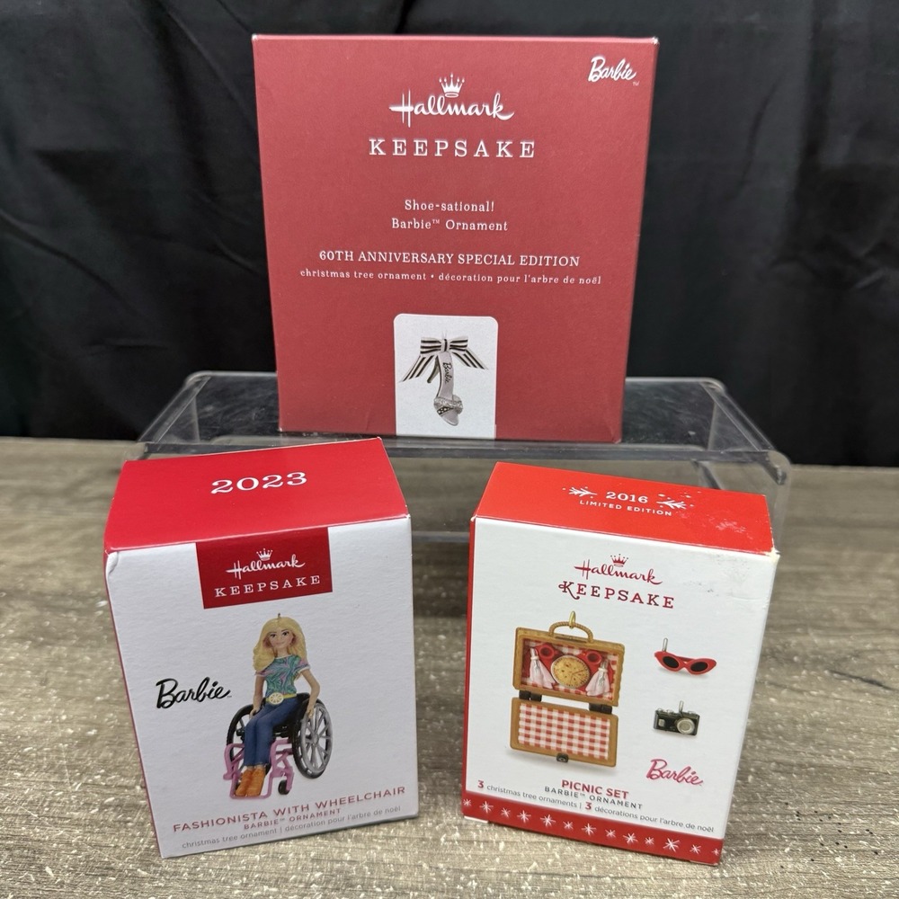 Lot of 3 Hallmark Keepsake Barbie Ornaments 2016 2019 2023 Holiday Collection